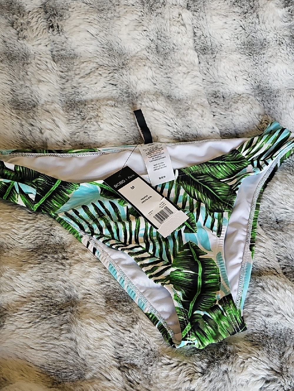 BCBG Paris Green Tropical Leaf Bikini Bottom